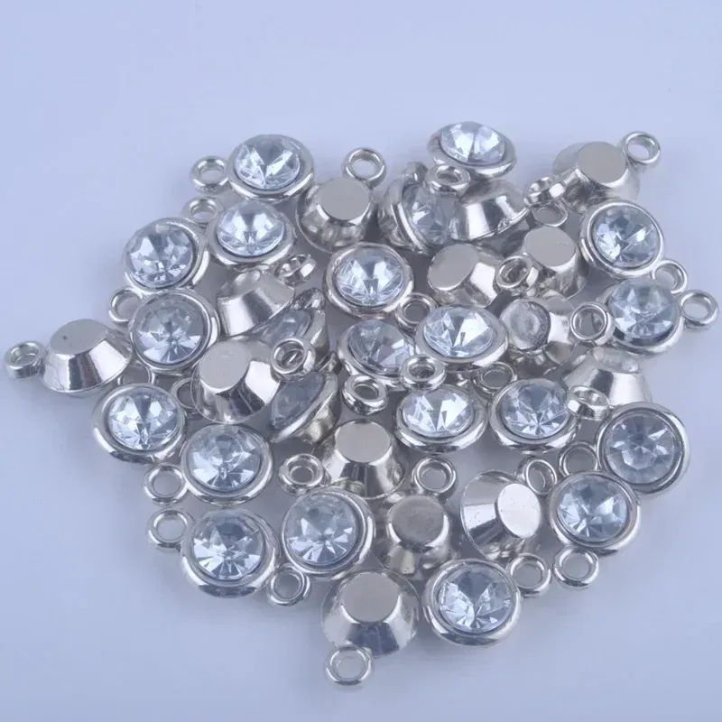 Metal color: Silver Plated - 150pcs/lot mixed Birthstone charms 11mm Acrylic for DIY jewelry