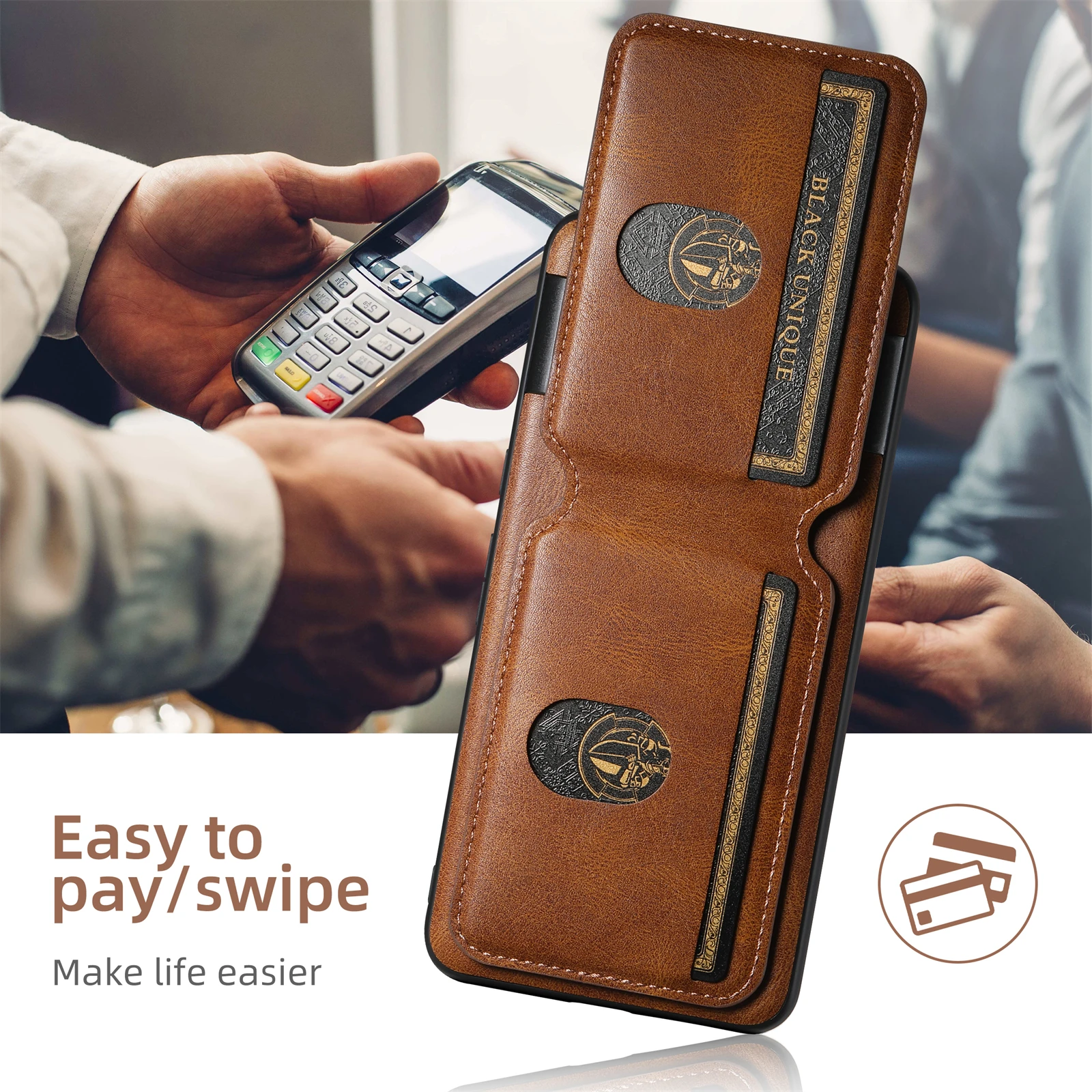 Color: Coffee, Material: Neoprene - SUTENI Card Holder Leather Pocket Wallet Phone Case Stand For Google Pixel 8A 8Pro 7 7Pro 7A 6 6Pro 6A