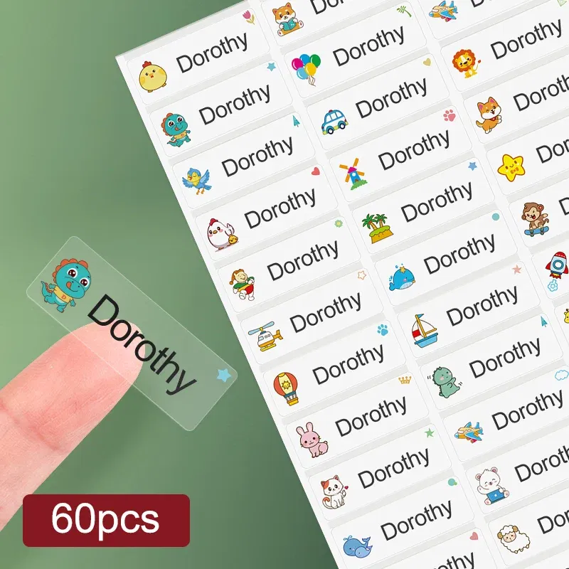 Color: Light Grey, Size: 3cm - Custom Waterproof Transparent Name Stickers - Personalized Multilingual Labels for Kids School Supplies (Hebrew/English/Spanish)