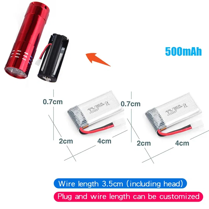 Color: black - Suitable For Remote Control Aircraft 3.7V 500mAh 300mAh 250mAh 160mAh RC Aircraft Rechargeable Liion Battery