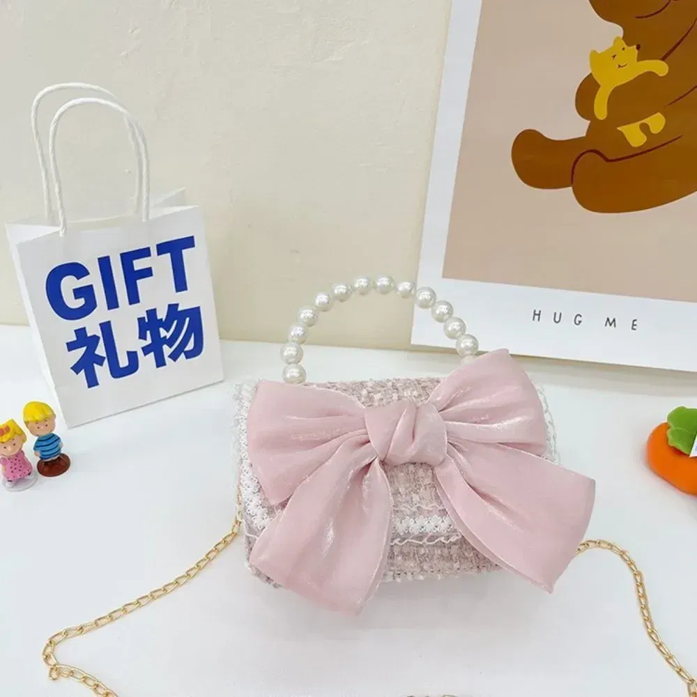 Color: black - New Children's Fashion Little Fragrant Wind Elsa Princess Bag Little Girl Pearl Handheld Crossbody Bag Net Red envelope
