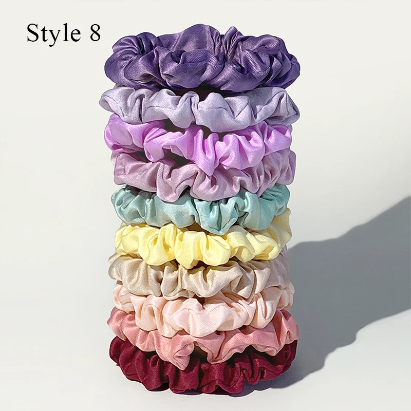 Color: green - 10pcs/pack Women Colorful Satin Silk Scrunchies Elastic Hair Bands Solid Color Dot Hair Ties Ponytail Holder Hair Accessories