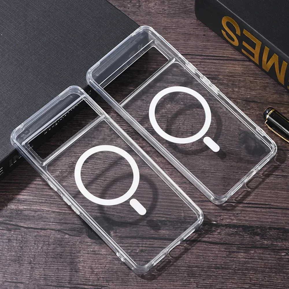 Color: Clear, Material: ABS - Transparent Magnetic for Magsafe Wireless Charge Phone Case for Google Pixel 9 8 Pro XL 7 7A Shockproof Clear Anti-fall Cover