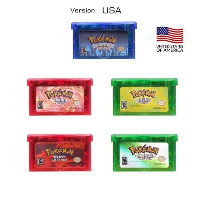 Color: green - GBA Game 32 Bit Video Game Cartridge Console Card Pokemon Emerald Ruby FireRed LeafGreen Sapphire Multi-language for GBA/NDS