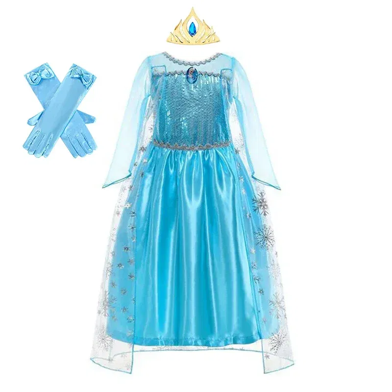 Color: Pink, Kid Size: 9 - Disney Girls Cospaly Snow Queen Elsa Costumes Kids Carnival Party Prom Gown Robe-Playing Children Clothes Frozen Princess Dress