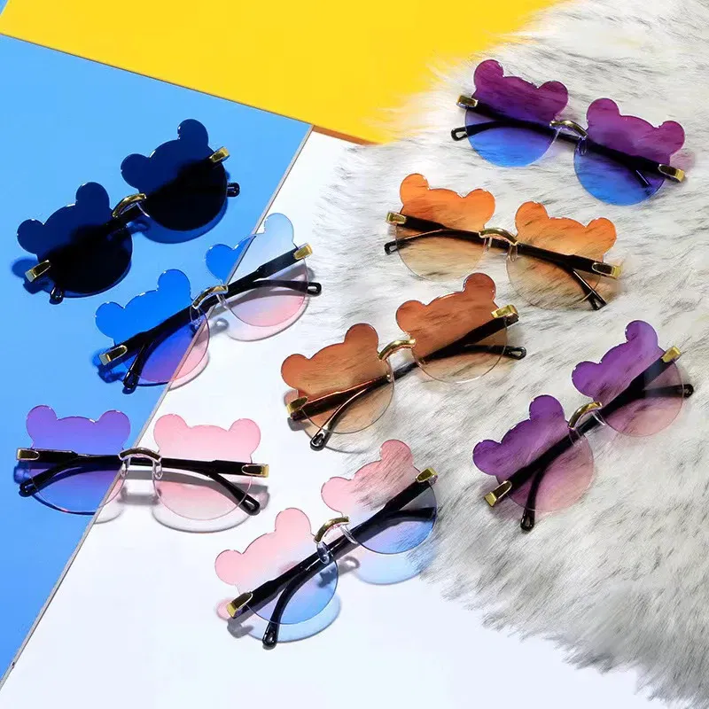 Lenses Color: Brown - Hot Sale!Children Cute Cartoon Bear Shape Sunglasses Boy Girls Summer Anti-UV UV400 Rimless Sun Glasses Kids Outdoor Sun Glasses