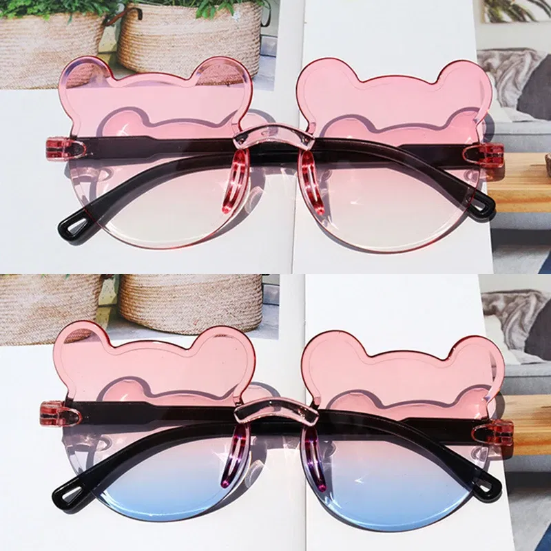 Lenses Color: Brown - Hot Sale!Children Cute Cartoon Bear Shape Sunglasses Boy Girls Summer Anti-UV UV400 Rimless Sun Glasses Kids Outdoor Sun Glasses