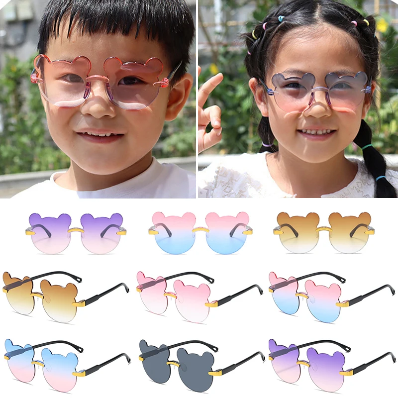 Lenses Color: Brown - Hot Sale!Children Cute Cartoon Bear Shape Sunglasses Boy Girls Summer Anti-UV UV400 Rimless Sun Glasses Kids Outdoor Sun Glasses