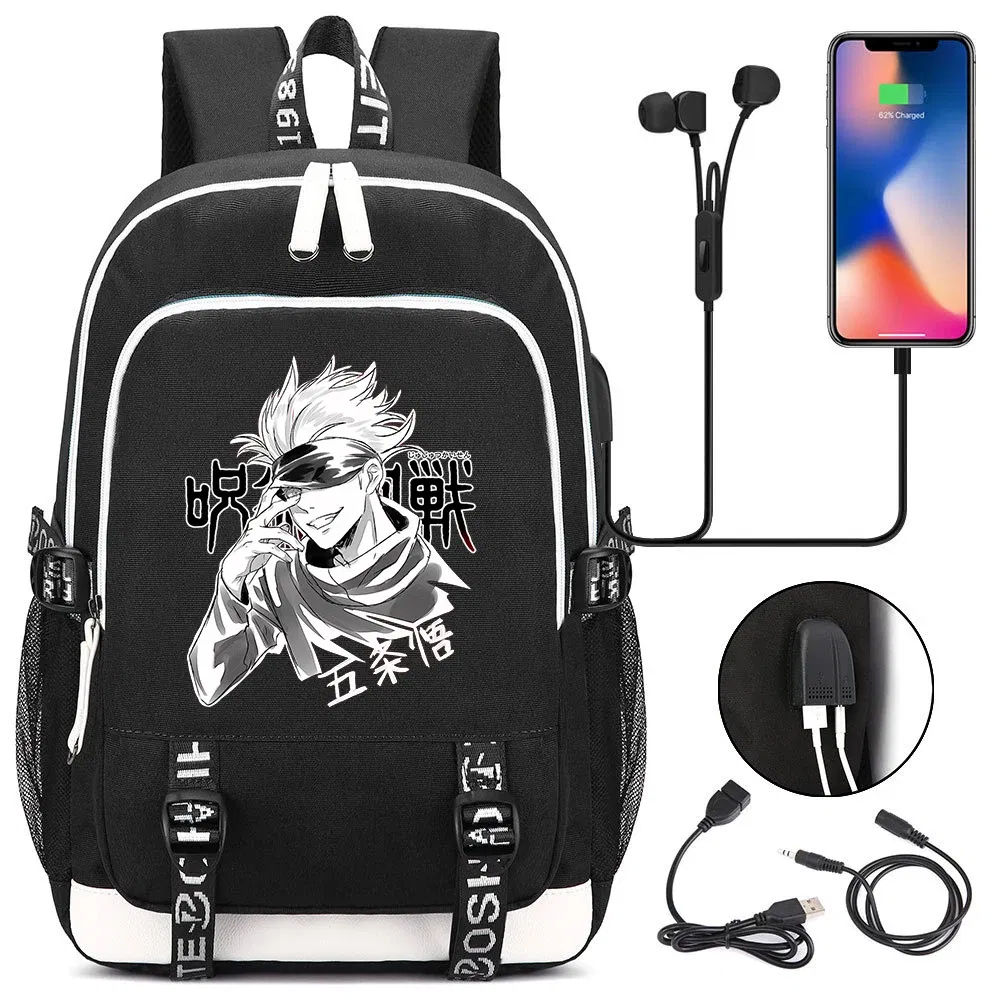 Color: GRAY - Hot Jujutsu Kaisen Backpack Men Women USB Charging Laptop Travel Backpack Teenager Student Backpack Casual Mochila