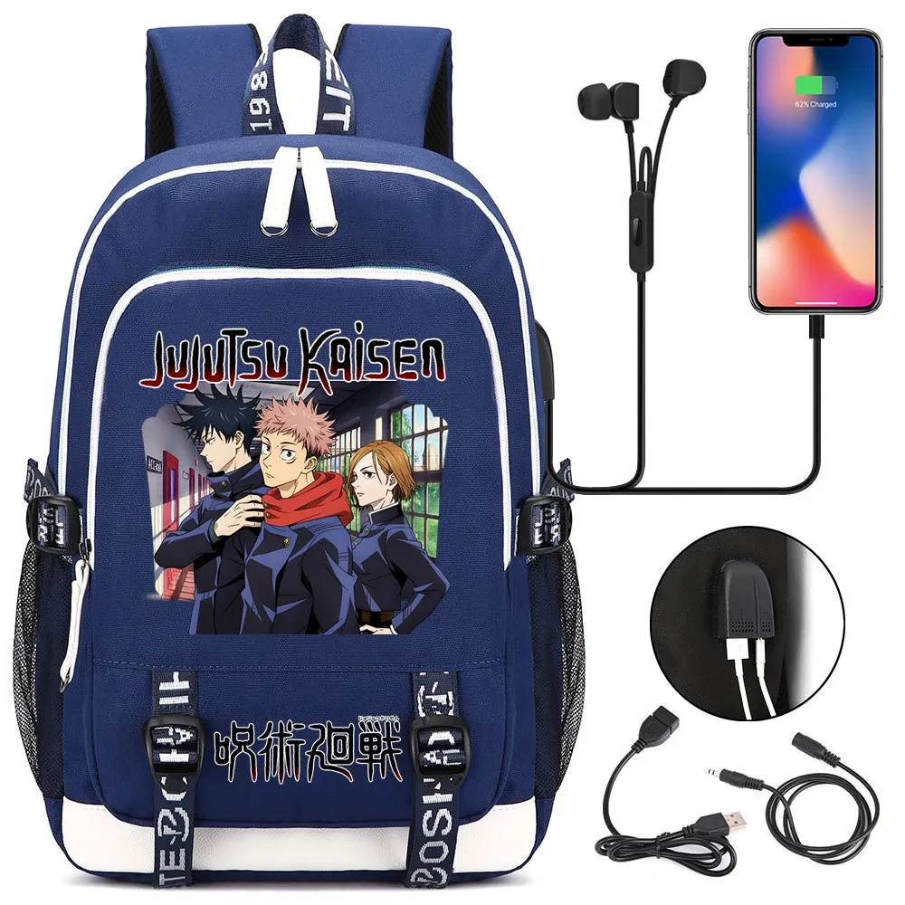 Color: GRAY - Hot Jujutsu Kaisen Backpack Men Women USB Charging Laptop Travel Backpack Teenager Student Backpack Casual Mochila