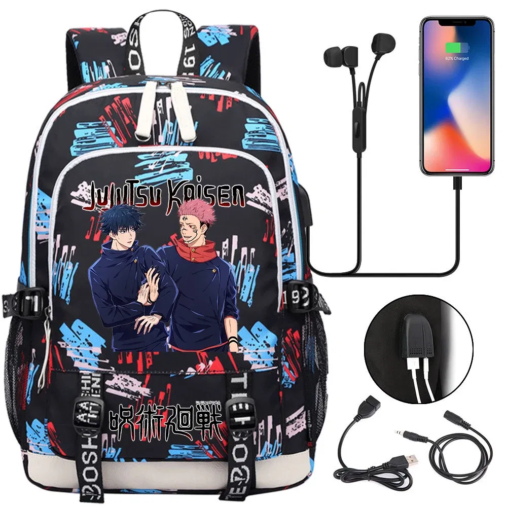 Color: GRAY - Hot Jujutsu Kaisen Backpack Men Women USB Charging Laptop Travel Backpack Teenager Student Backpack Casual Mochila