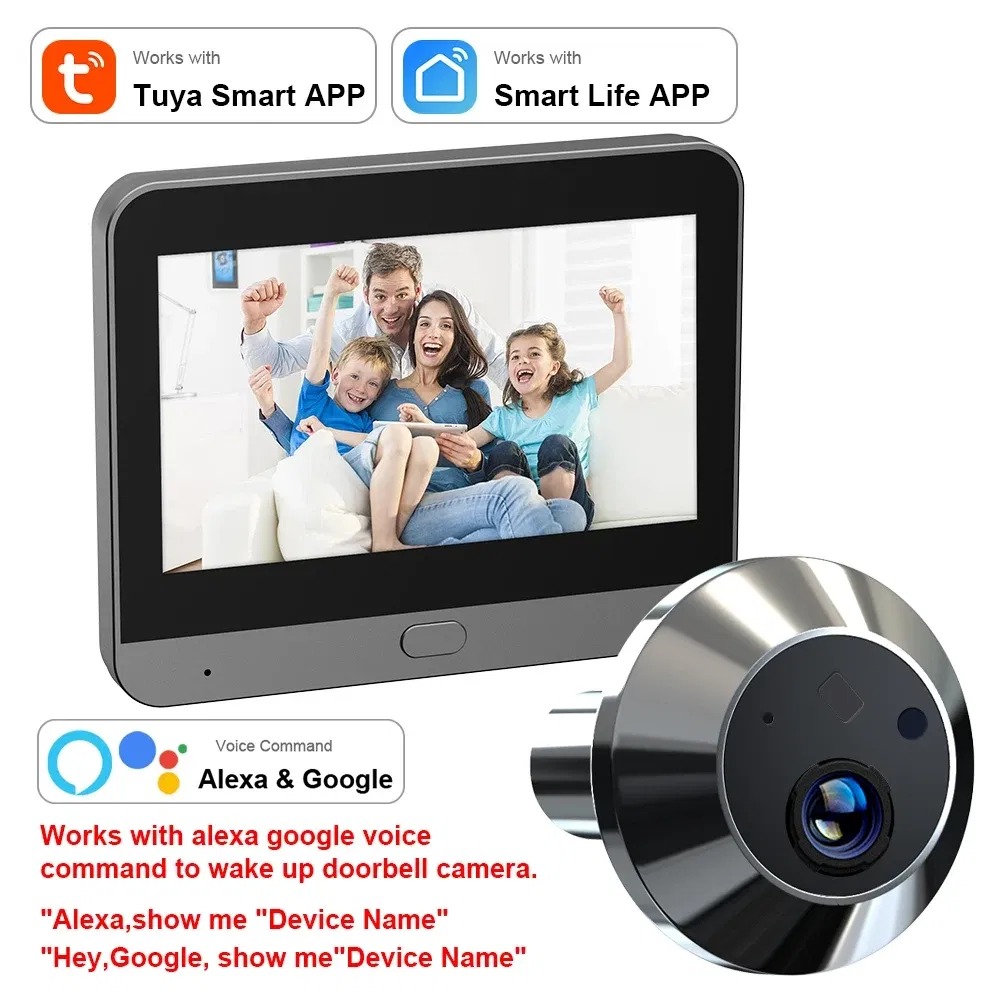 Color: WHITE, Ships From: CHINA - New! Mini Smart Life Tuya 3MP 140?° Wide View Angle 2.4Ghz WiFi Magic Door Peephole Eye PIR Camera Digital Door Viewer Battery