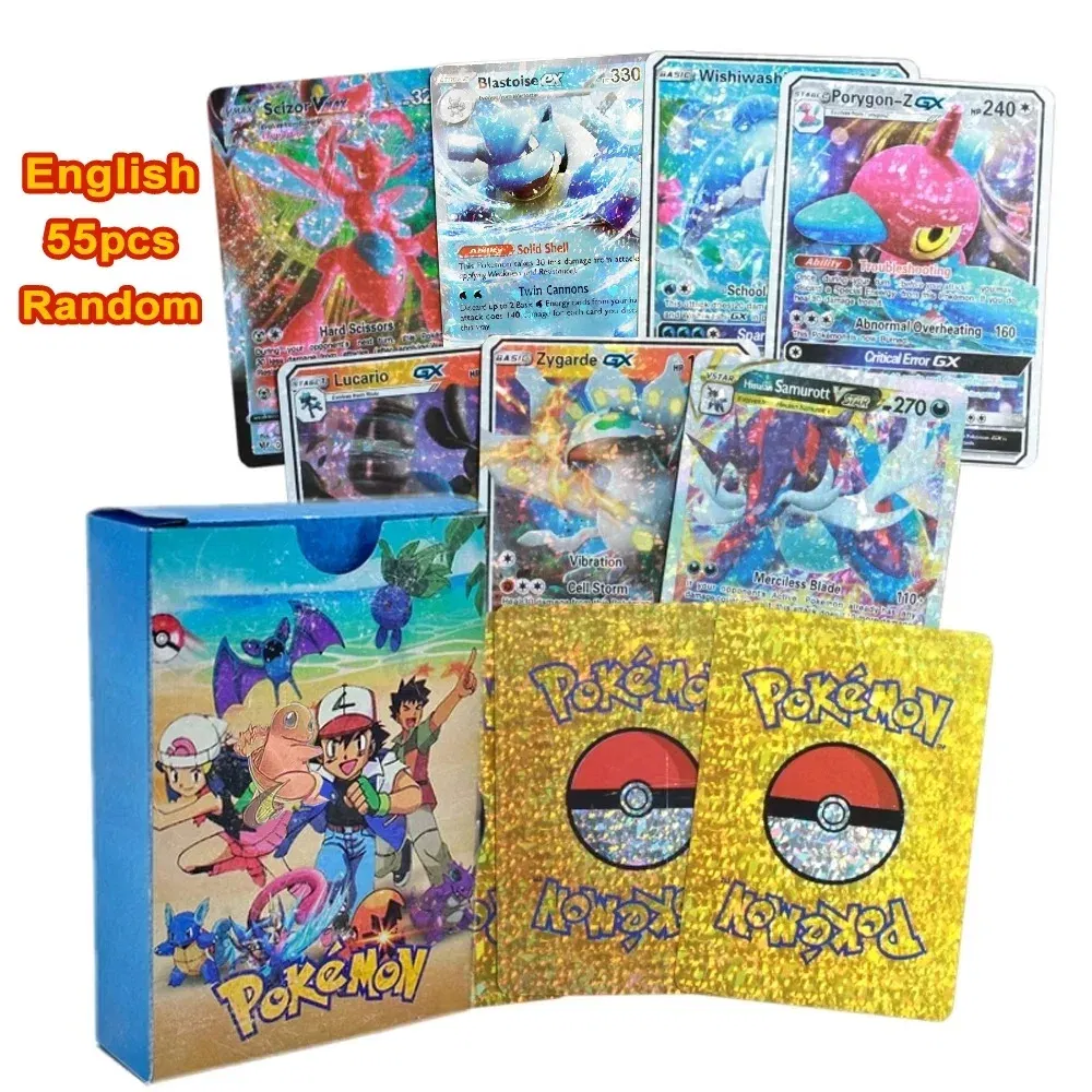 Color: five - 55PCS Pokemon Colorful Gold Foil Card Charizard Pikachu Arceus Diamond Rainbow English French German Spanish VSTAR GX VMAX Cards