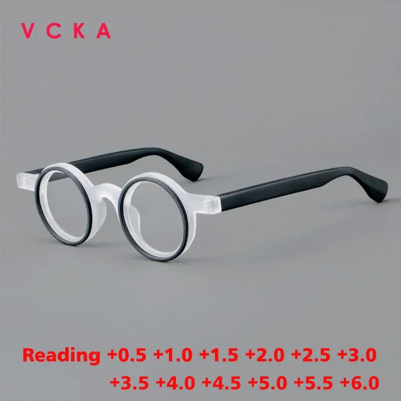 Frame Color: Yellow, Eye Prescription: +275 - VCKA Round Acetate Photochromic Reading Glasses Frame Men Prescription Anti-blue Eyeglasses Women Custom Eyewear +0.50 to+6.0