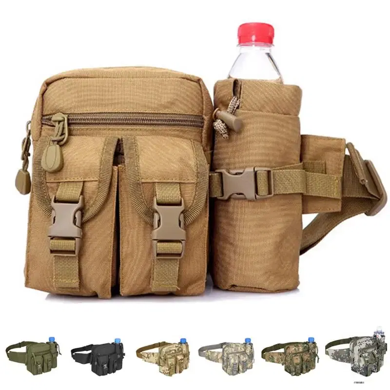 Color: Gold - Waterproof Nylon Fanny Pack Men Tactical Military Army Waist Bag Hiking Outdoor Camping Shoulder Bum Belt Bum Sport Chest Bags