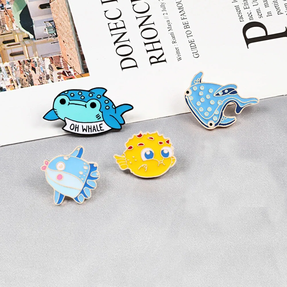 Metal color: Imitation Rhodium Plated, Ships From: CHINA - Cartoon Fish Brooches Collection Fish Koi Flag Bag Clothes Decorative Jewelry Goldfish Shark Whale Brooch Lapel Enamel Pin Badge