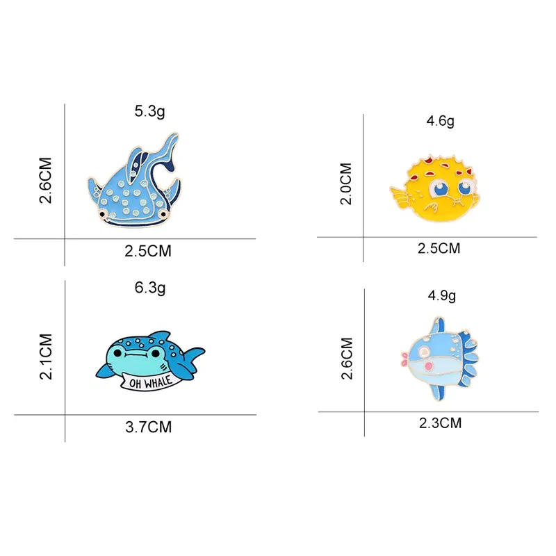 Metal color: Imitation Rhodium Plated, Ships From: CHINA - Cartoon Fish Brooches Collection Fish Koi Flag Bag Clothes Decorative Jewelry Goldfish Shark Whale Brooch Lapel Enamel Pin Badge