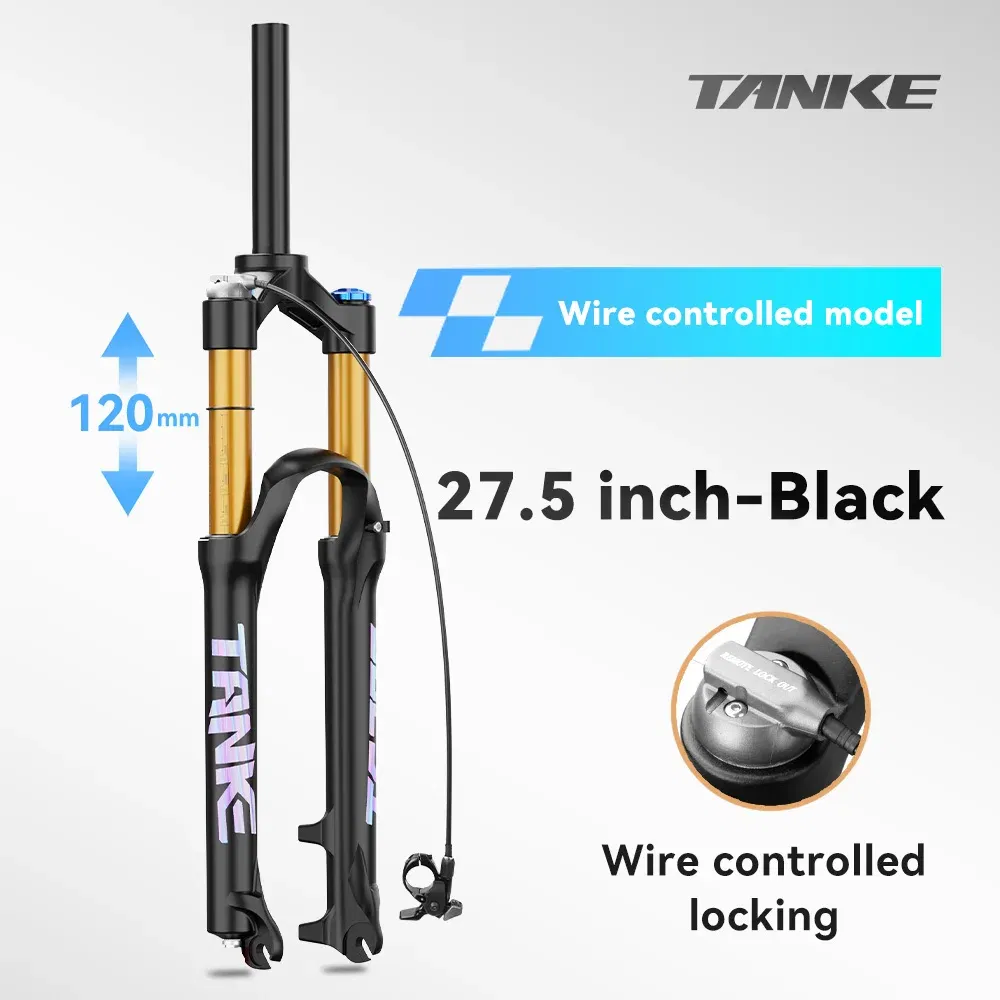 Color: Burgundy - TANKE Bike Fork Rebound Adjustable MTB Air Front Suspension 26/27.5/29 Inch 120mm Travel Quick Release Fork Bicycle Accessories