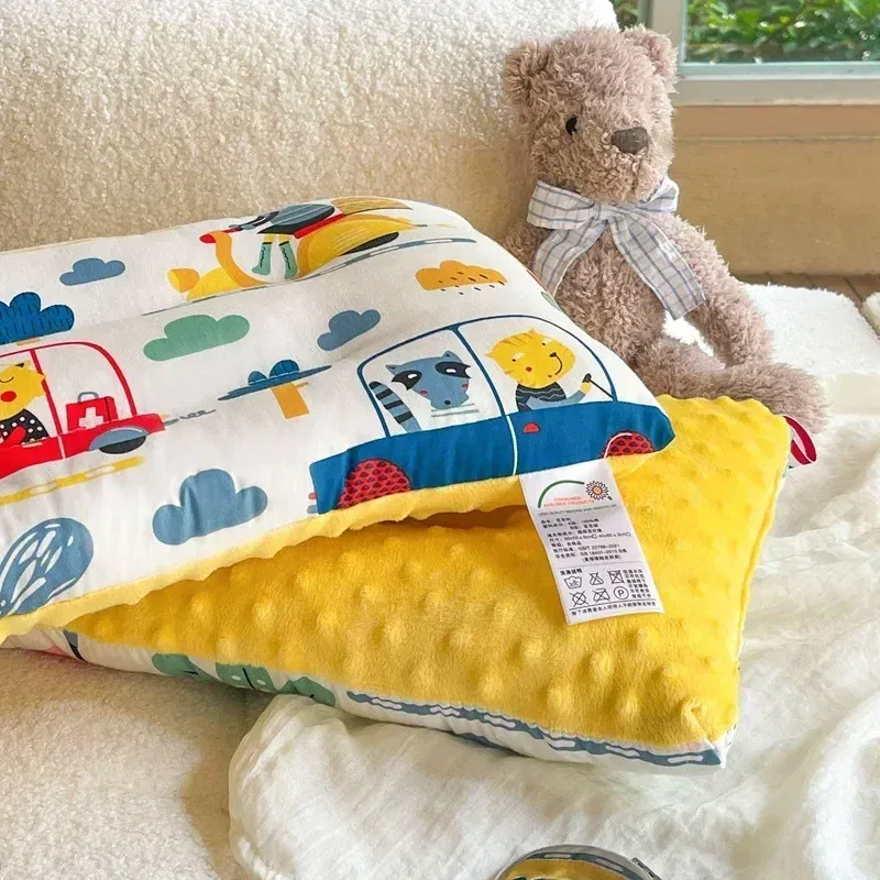 Color: SKY BLUE - Soft baby pillow Comfortable velvet newborn pillow Baby sleep headrest Breathable baby pillow Mom's Love
