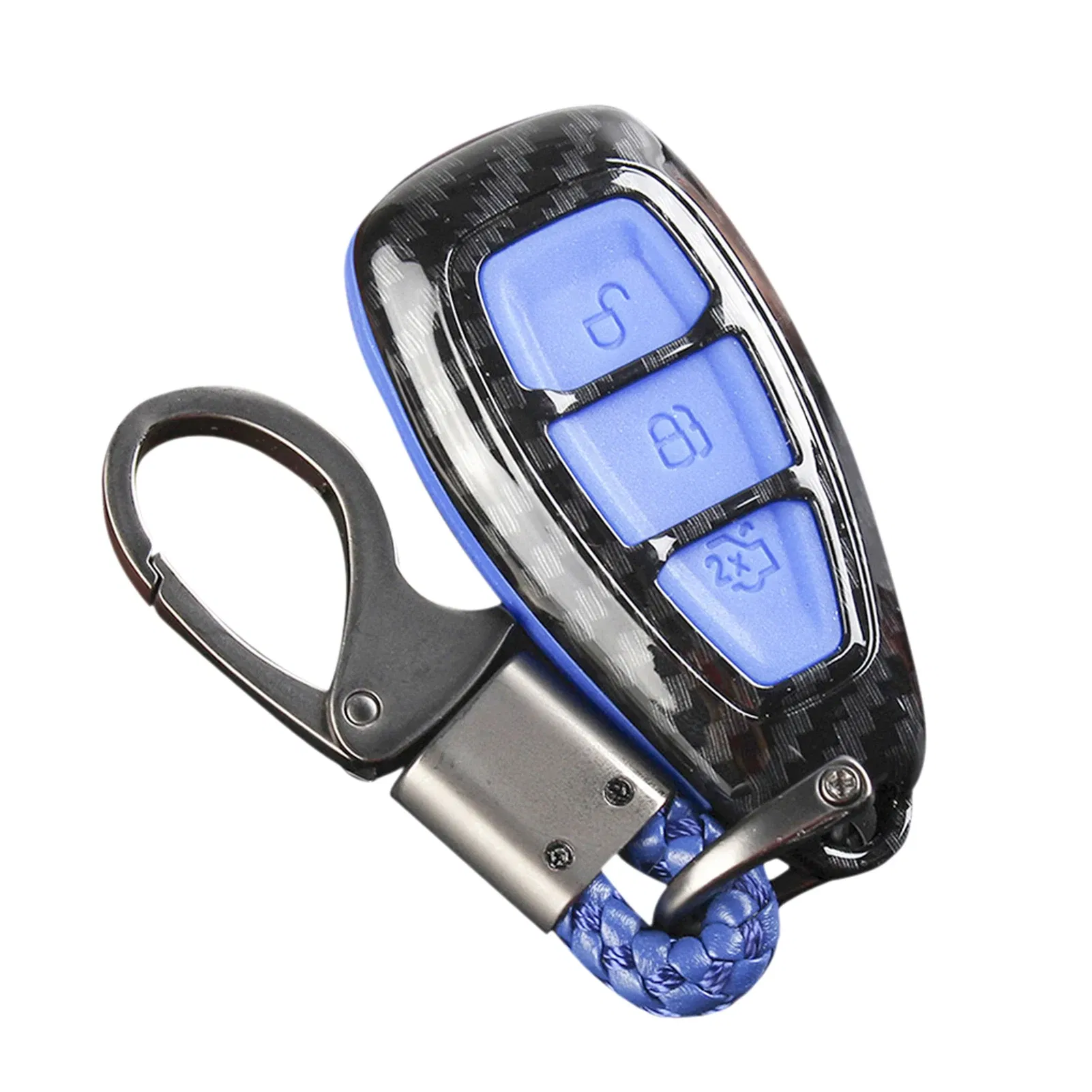 Color Name: Blue - Carbon Fiber Remote Key Fob Case Shell Cover Compatible with Fords/Focus/Fiesta/Kuga/C-Max