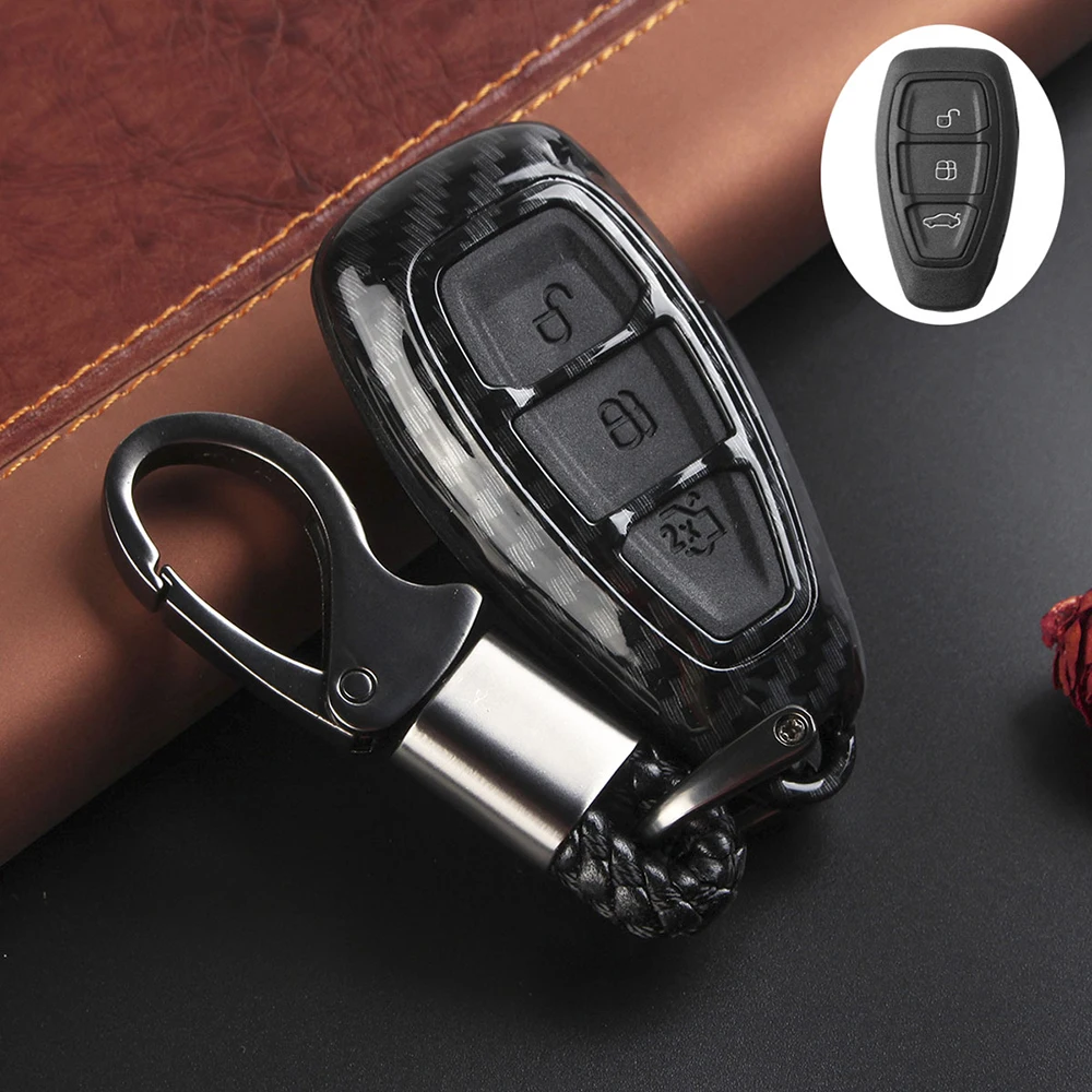 Color Name: Blue - Carbon Fiber Remote Key Fob Case Shell Cover Compatible with Fords/Focus/Fiesta/Kuga/C-Max