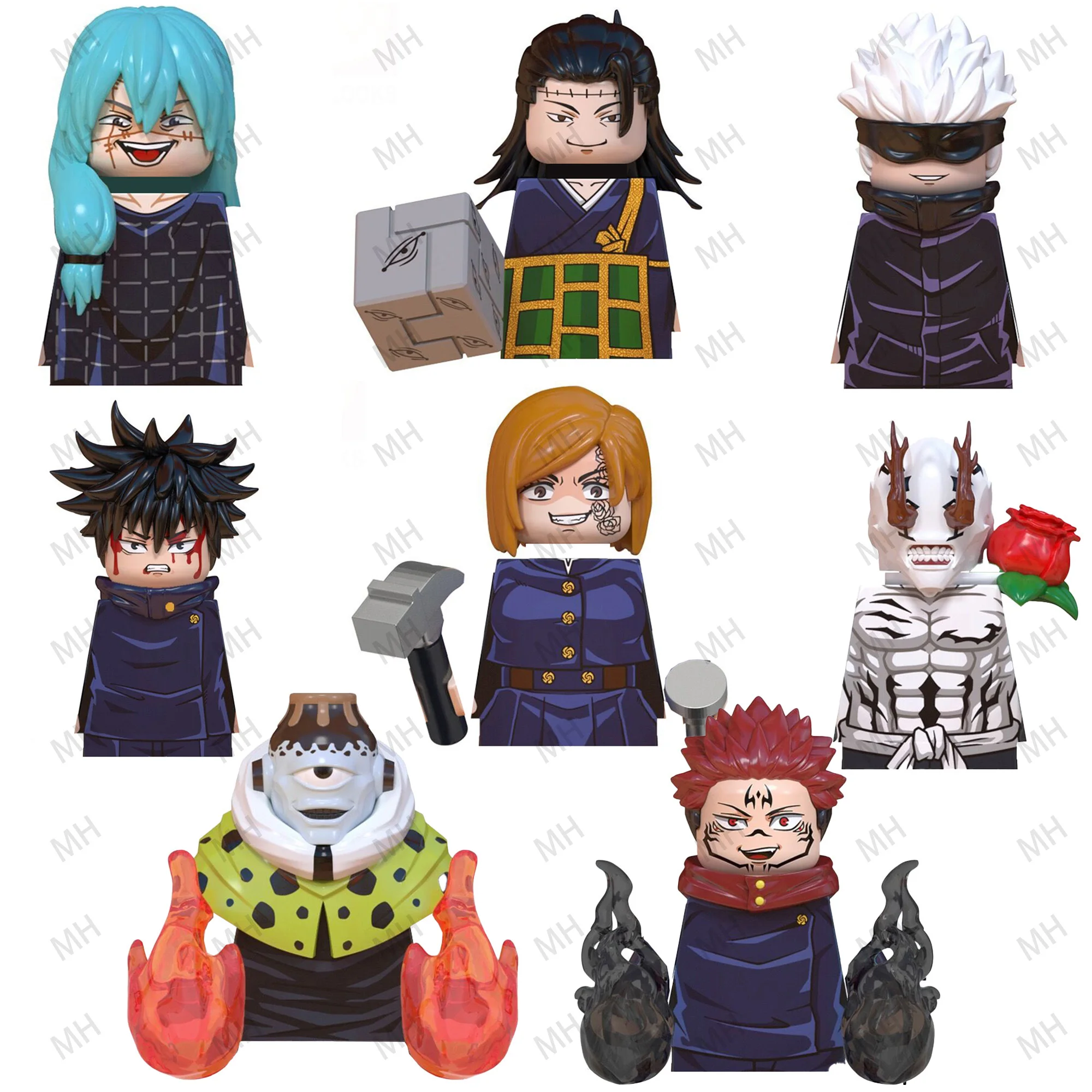 Color: Orange - Anime Jujutsu Kaisen JJK Gojo Satoru Riko Orimoto Okkotsu Yuta Nanami Panda Building Blocks Figures Toys WM6139 WM6140 WM6149