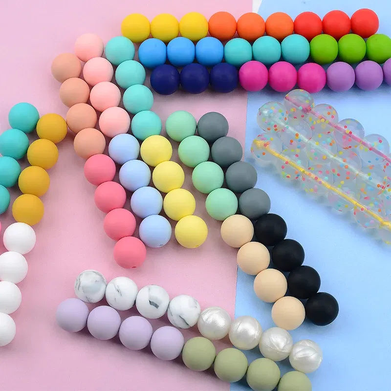 Color: multi, Item Diameter: 12mm - LOFCA 100Pcs/lot 12MM Round Shape Silicone Teething Beads Baby Teether For DIY Nursing Necklace Food Grade Chew Beads