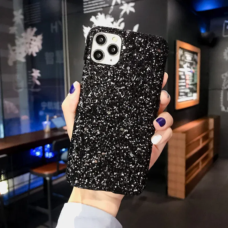 Color: black, Material: CANVAS - Hard Shiny Diamond Girly Phone Case for iPhone 11 12 13 14 15 Pro Max 14 15Plus