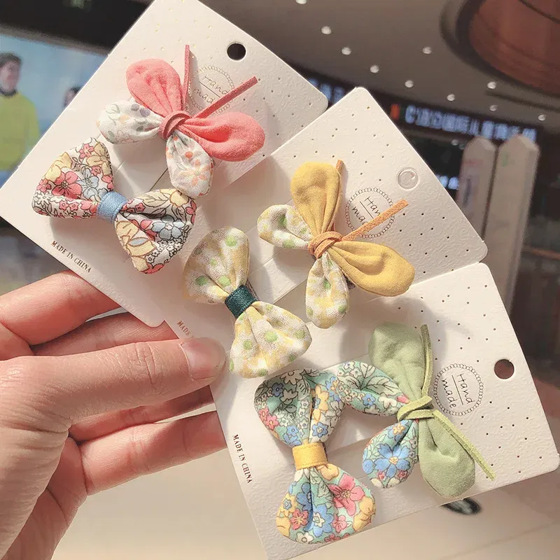 Color: SKY BLUE - 2PCS Set Children Girl Bow Butterfly Hair Clip Print Knot Hairpin Korean Princess Fresh Cute Lovely Hair Accessories Headdress