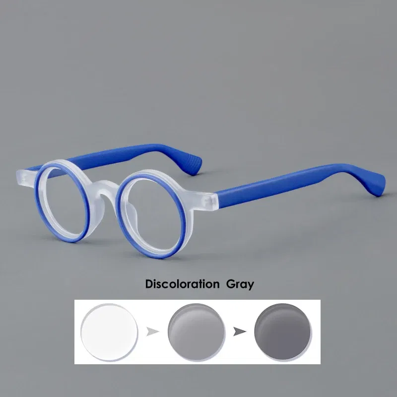 Frame Color: Pink, Eye Prescription: +300 - VCKA Round Acetate Photochromic Reading Glasses Frame Men Prescription Anti-blue Eyeglasses Women Custom Eyewear +0.50 to+6.0