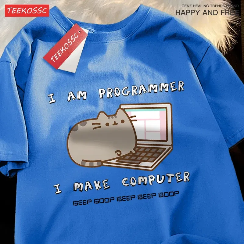 Color: Pink, Size: XL - I Am Programmer I Make Computer Mens T Shirts Summer Cotton T-Shirt Oversized Loose Short Sleeve Crewneck Tee Clothes Fashion