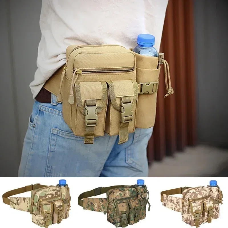 Color: Brown - Men's Tactical Casual Fanny Waterproof Pouch Waist Bag Packs Outdoor Military Bag