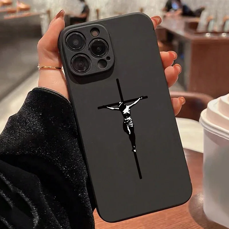 Color: SKY BLUE, Compatible-Phone Models: For iPhone 11 Pro - Jesus Cross Painted Phone Case For iPhone 16 15 14 13 12 11 Pro Max XS X XR 7 8 Plus Mini SE 2020 2022