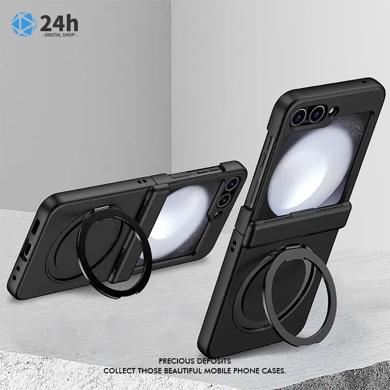 Color: Clear, Material: ABS - For Samsung Galaxy Z Flip5 Rotating 360?° Holder Phone case Magsafe Wireless charge 360 Degree Ring Magnetic stand Phone Covers