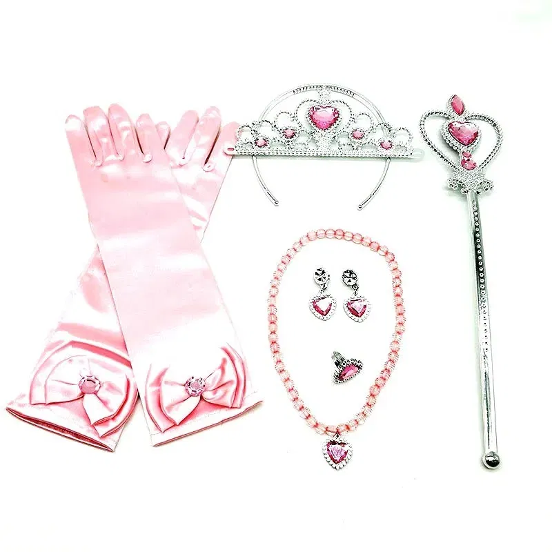 Color: Fluorescent Green - Girls Princess Accessories Kids Party Costume Aurora Belle Sofia Snow Queen Elsa Anna Magic Wand Crown Tiara Gloves Wig Braid