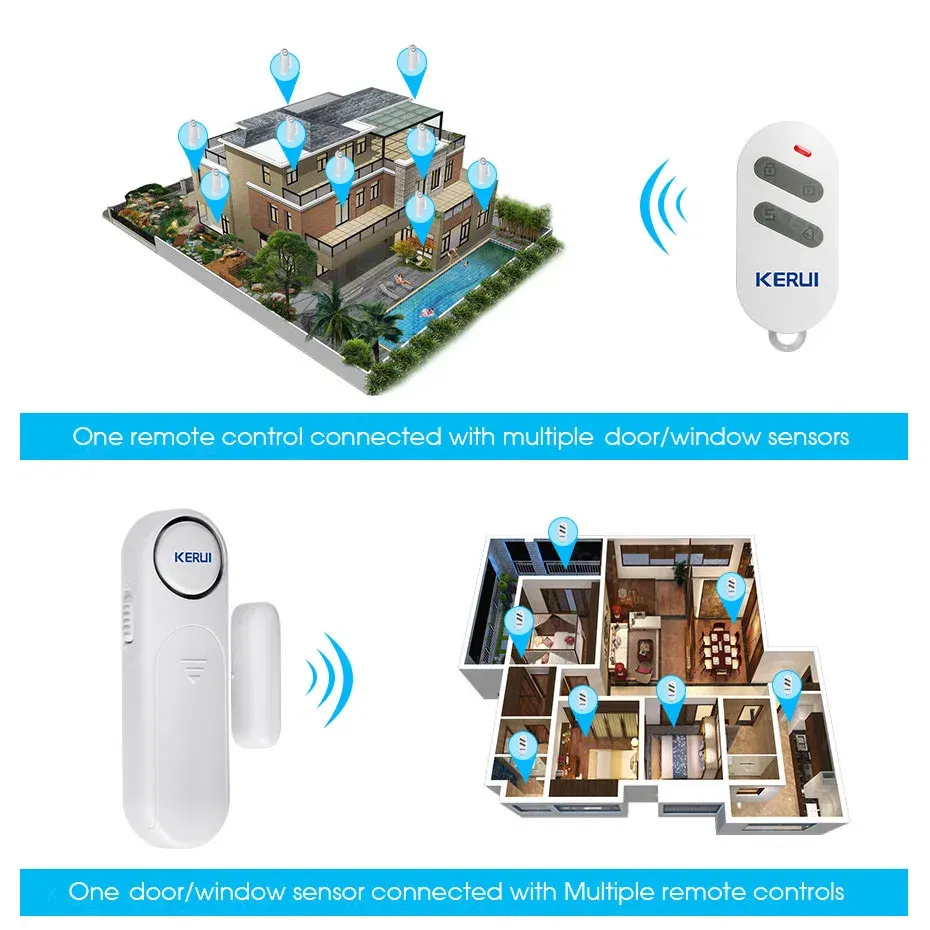 Color: Green, Ships From: CHINA - KERUI Wireless Door/Windows Sensor Alarm 300ft 120dB Anti-Theft Smart Remote Control For Kids Cabinet Safety Home Security
