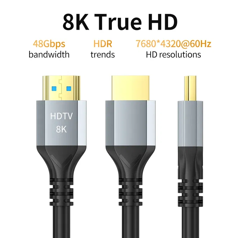 Color: Sky blue, Length: 3m, Ships From: CHINA - 8K HDMI 2.1 Cable 4K@120Hz 8K@60Hz 48Gbps EARC ARC HDCP Ultra High Speed HDR For RTX Video Cable PC Laptop Projector HD TV PS5