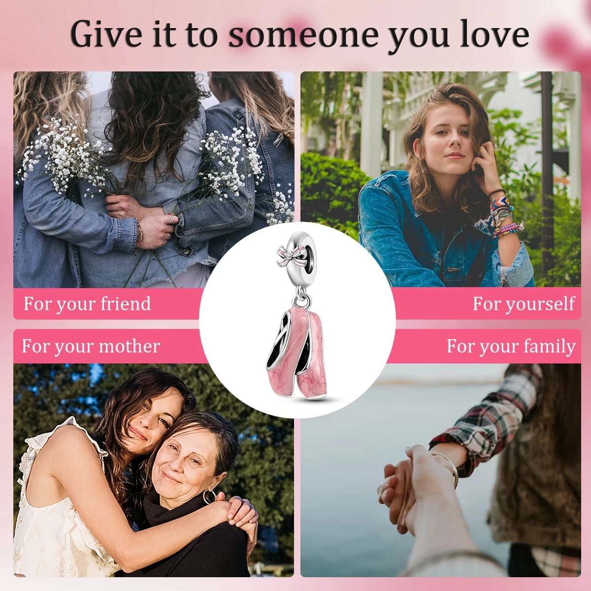 Color: Gold - 925 Sterling Silver Pink Series Charms Love-Heart Cute Animals Beads Fit Pandora Original Bracelets Girl Jewelry Gifts Accessory
