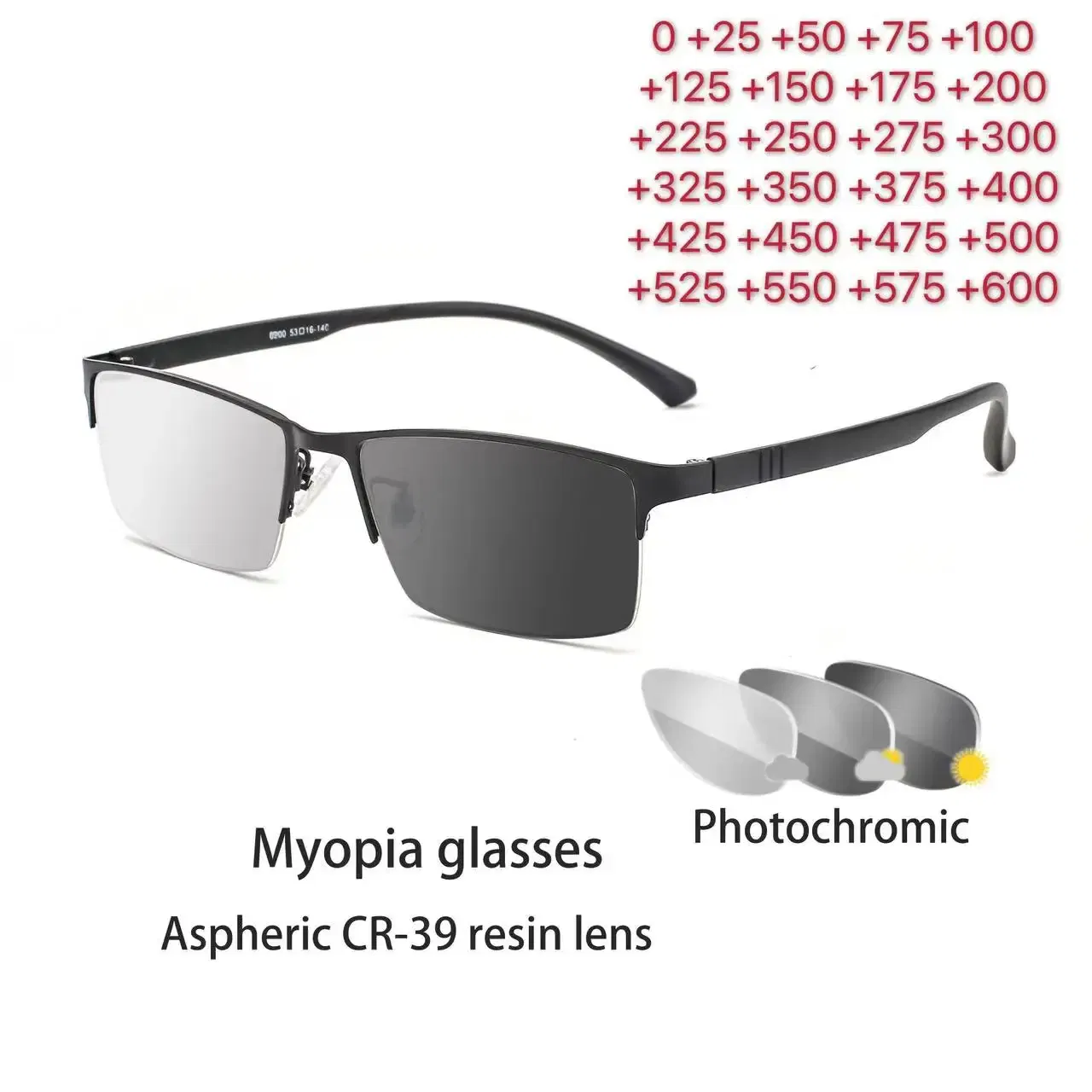 Frame Color: Red, Ships From: CHINA, Eye Prescription: +25 - Photochromic Sunglasses Chameleon Lens Myopia Blue Light Blocking Men's Computer Glasses Game for Sight +0.50 +0.75 +175 +2.5 +6