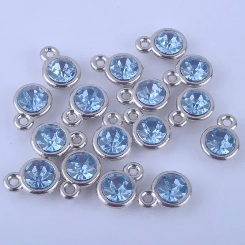 Metal color: Rhodium Plated - 150pcs/lot mixed Birthstone charms 11mm Acrylic for DIY jewelry