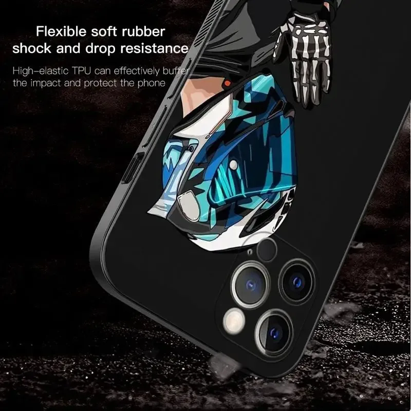 Color: Brown, Material: Cotton - Moto Cross Motorcycle Sports Phone Case For iPhone 16 15 14 13 12 11 Pro Max XS X XR Plus Mini Luxury Black Soft Cover Funda