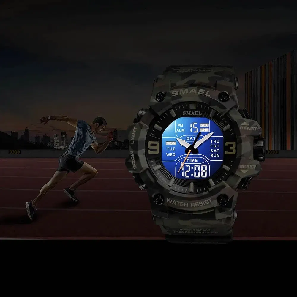 Color: Blue - SMAEL 8049MC Camouflage New Style Digital Waterproof Sports Watches Men's Shock Analog Dual Display Watch
