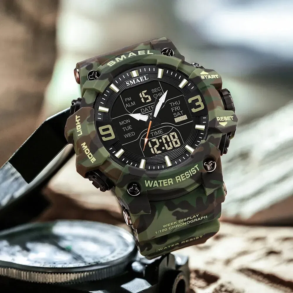 Color: Blue - SMAEL 8049MC Camouflage New Style Digital Waterproof Sports Watches Men's Shock Analog Dual Display Watch