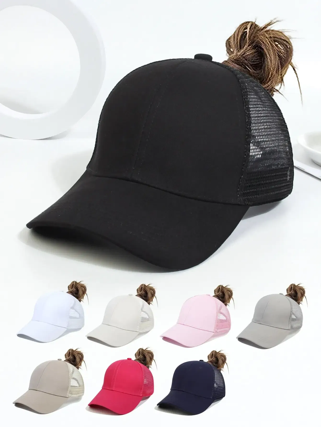 Color: Black, Size: XS - High Quanlity Women Baseball Cap Women cap Adjustable Ponytail hat Pony Female Cap