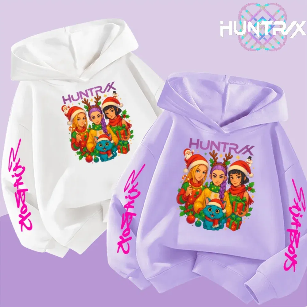 Color: black, Kid Size: 4 - KPop Demon Hunters Christmas Hoodie Girls Fashion Casual Sweatshirt Movie Kids K-Pop Demon Hunters Hooded Tops
