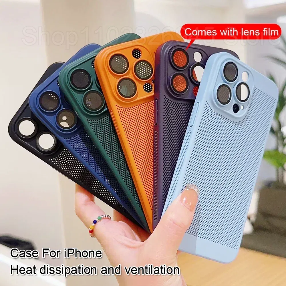 Color: Khaki, Compatible-Phone Models: For iPhone 14 Pro Max, Ships From: CHINA - Breathable Heat Dissipation Cooling Case For iPhone 16 Pro Max 15 14 13 12 11 PC Hard Back Cover