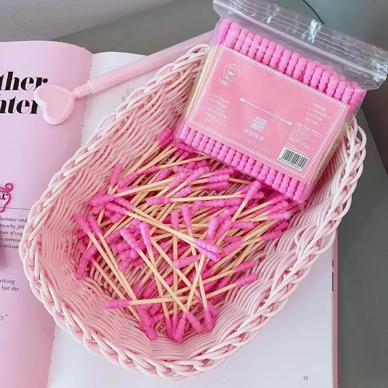 Ships From: CHINA - 100 Pcs/Pack Pink Double Head Cotton Swab Sticks Female Makeup RemoverCotton Buds Tip For Medical Nose Ears Cleaning