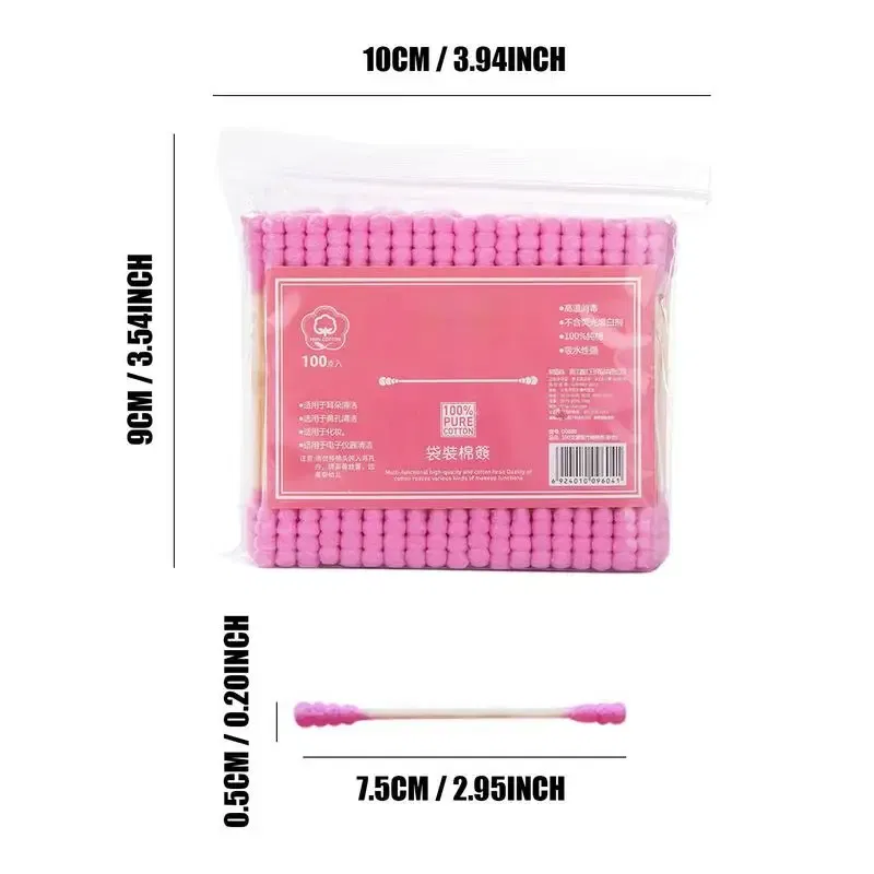 Ships From: CHINA - 100 Pcs/Pack Pink Double Head Cotton Swab Sticks Female Makeup RemoverCotton Buds Tip For Medical Nose Ears Cleaning