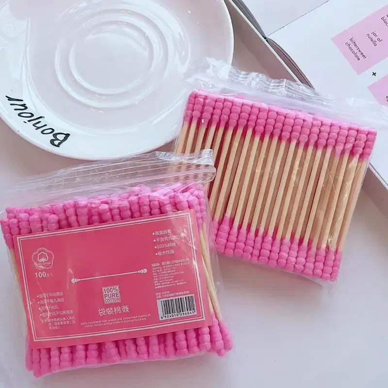 Ships From: CHINA - 100 Pcs/Pack Pink Double Head Cotton Swab Sticks Female Makeup RemoverCotton Buds Tip For Medical Nose Ears Cleaning