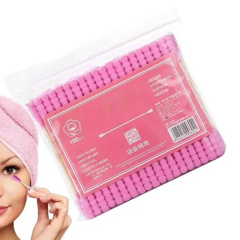 Ships From: CHINA - 100 Pcs/Pack Pink Double Head Cotton Swab Sticks Female Makeup RemoverCotton Buds Tip For Medical Nose Ears Cleaning